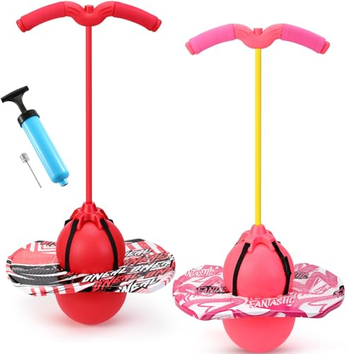 Layhit Pogo Pogo Jumper con manico e pompa per palline, con pompa e presa forte, per adulti, per interni ed esterni (rosso e rosa, squisito)