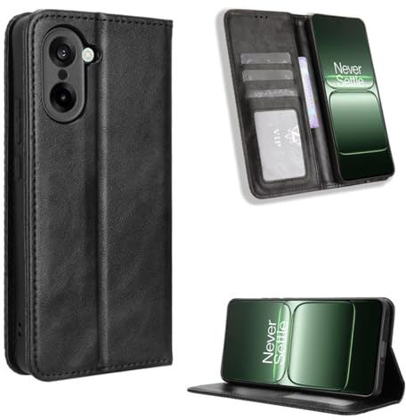 UPLAI Plånboksfodral för OnePlus Nord CE5, premium läder magnetisk stängning flip fodral, smalt stöttåligt ställ fodral fodral. Svart