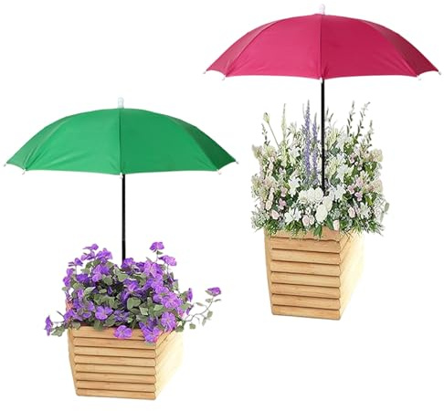 Lyreh 2pcs Réglable Parapluie pour Plantes, Imperméables Pare Soleil Plantes avec Poteaux Métal et Piquets en Forme H Parasol d'Extérieur pour Végétaux Pot Fleurs Légumes (Vert, Rouge-Rose)