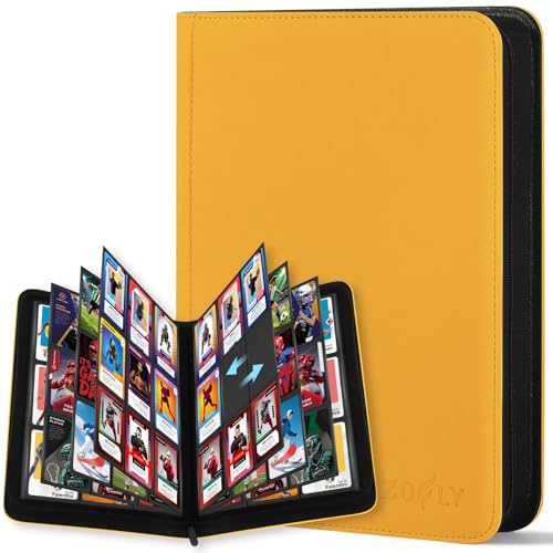 9 Pocket Card Binder, 540 Premium Zip Trading Card Binder, Double-sided Side Loading Card Collection Binder Album, Durable Leather Cover, Ringless Card Folder for Gifts, MTG, TCG, Sport Cards, Yellow