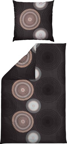 REDBEST Bettwäsche Biber Mandalas anthrazit-beige Größe 80x80 cm / 135x200 cm - mollig warm, temperaturausgleichend, mit Reißverschluss