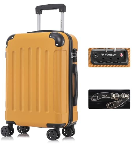 YONSLY Resväska med TSA-lås och YKK-blixtlås, hård skal, 4 hjul, teleskop-handtag (Orange, M)