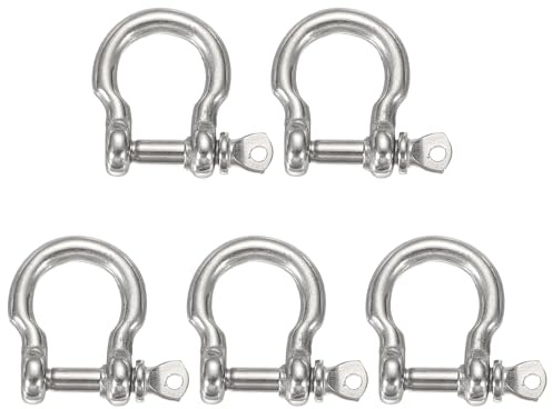 sourcing map 3 grilletes de arco de acero inoxidable, 3/10 pulgadas (8 mm), grilletes de tornillo grandes para barco, velero, cadena, cierre de aparejo, joyería de paracaídas, aparejos marinos, tono