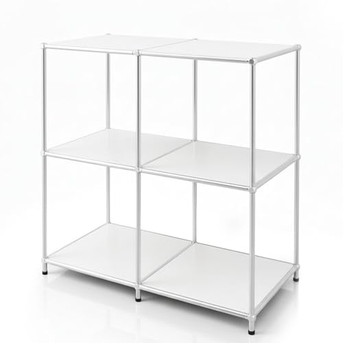 Floordirekt Regal, Metallregal, Sideboard - Weiß, Chrom, 80Hx80Bx40T cm - Modulares Stecksystem im modernen Design, Metall Regal für Wohnzimmer, Büro, Flur - Würfelregal Concept Epure MK-027
