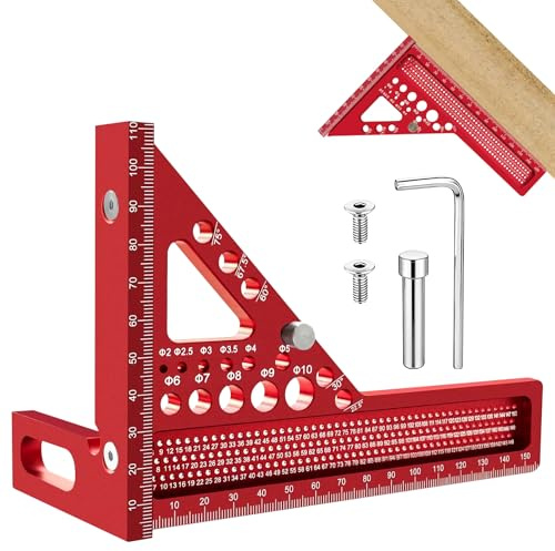Tmefoy Angle d'onglet 3D, 22,5 à 90 °, en alliage d'aluminium, carré de vitesse de haute précision, avec 11 trous de perçage, traction, foret et outil de mesure pour les ingénieurs de menuiserie