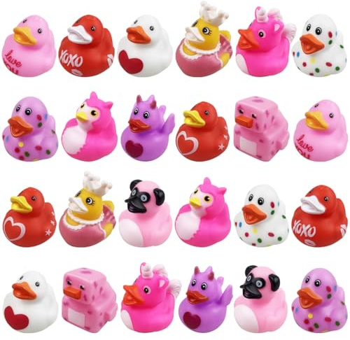 Anditoy 24 Pack Valentines Rubber Ducks Toys Bath Toys for Kids Toddlers Valentines Day Gifts School Class Classroom Prizes Party Favors