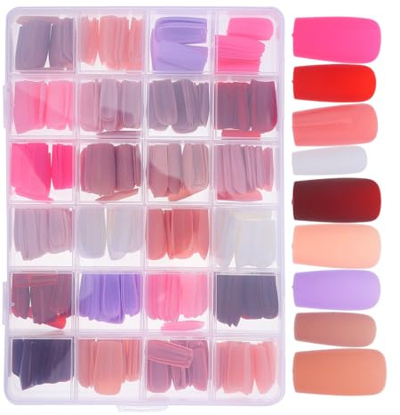 ADOCARN 1 boîte Faux Ongles Carrés Brillant et Mat Autocollants Press Nails Faciles à Poser et Retirer Décorations Élégantes pour Usage Quotidien et Occasions Spéciales