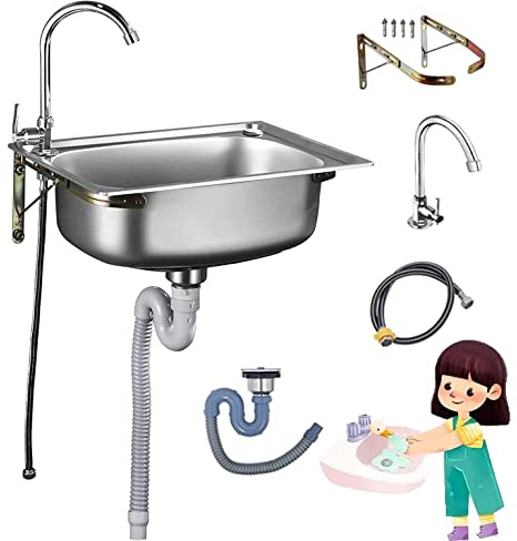 ASerZenith Lavandino di Servizio A Parete, Mini Lavandino Sospeso A Parete, Lavello da Cucina in Acciaio Inossidabile, Stazione Lavamani Portatile per Lavanderia, Lavabo L