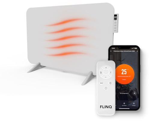 FlinQ 800W Smarte Infrarotheizung - Weißes Panel | Elektrischer Heizkörper - Infrarot Wandheizung & Standgerät - Elektroheizung für Badezimmer - Mit Thermostat