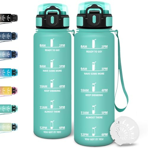 Motswedi Borraccia 1 litro, Riutilizzabile, Borraccia Palestra, a Prova di Perdite, Bottiglia Acqua, Facile da Trasportare, Borracce, per Sport, Ciclismo, Palestra, Ufficio, Running, Blu Verde-3245C