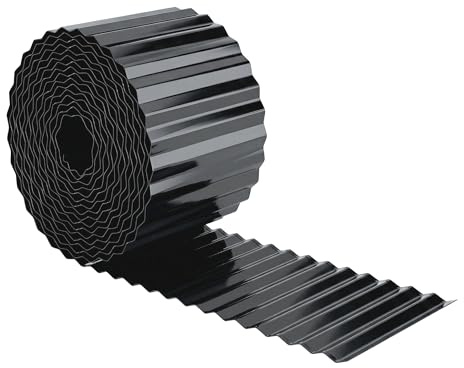Outsunny Metall-Gartenumrandung, 20 cm x 6,5 m Wellblech aus verzinktem Stahl für hohe Beanspruchung, flexible DIY-Landschaftsumrandung für Blumenbeete, Baumumrandungen, dunkelgrau