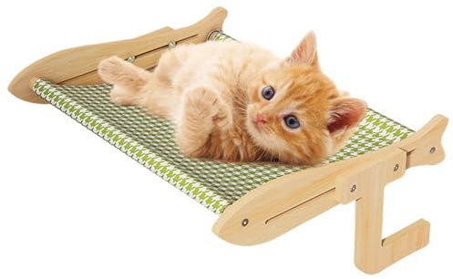 Hamaca Para Gatos En Ventana De Pared Para Gatos Con Marco De Madera | Para Mascotas Con Marco De Madera Ahorrador De Espacio Transpirable Para Juegos De O Descanso En Casa O Patio Interior