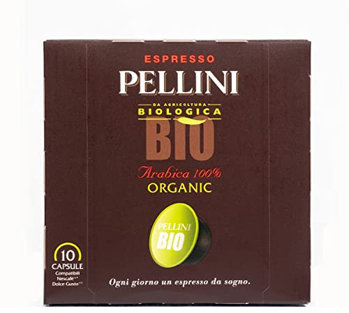 Pellini Bio 100% Arabica, 60 Capsule Compatibili Dolce Gusto con Note Fruttate e Delicate, Miscela 100% Arabica da Agricoltura Biologica, Tostatura Media, 6 Confezioni da 10 Capsule