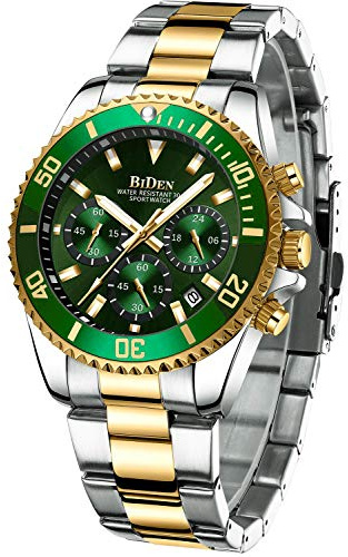BIDEN Orologi da polso uomo cronografo in acciaio inossidabile impermeabile data analogico orologio al quarzo business casual moda Argento A