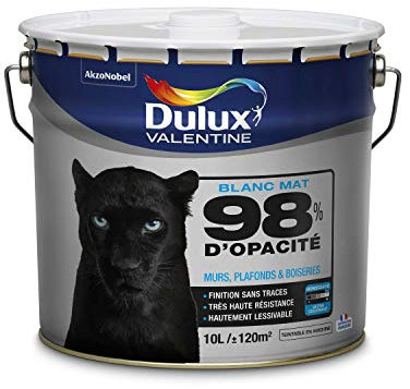 DULUX VALENTINE Peinture 98% d'Opacité - Murs, Plafonds, Boiseries - Mat Blanc 10L 5262305