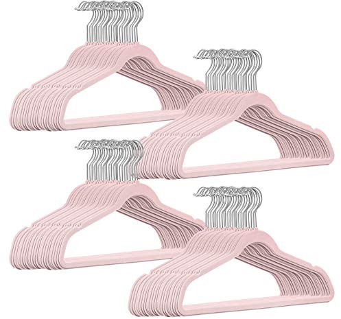 200 Stück hochwertige Samt Kleiderbügel in der Farbe Rosa mit Silber Haken/Anti-Rutsch/von StickandShine
