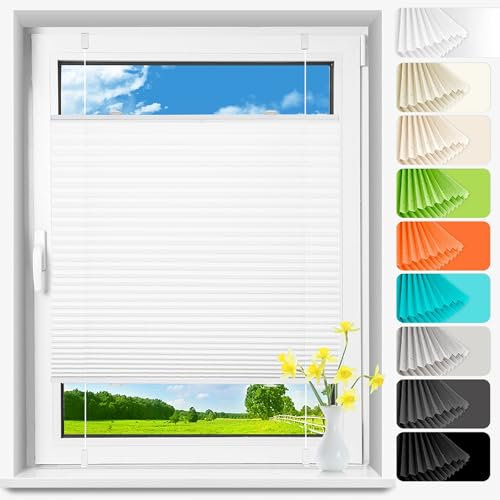 Allesin Plissee ohne Bohren Klemmfix, Weiß 100x100 cm(BxH), Plisseerollo Sicht-und Sonnenschutz, Easyfix Faltrollo mit Klemmträger, Jalousie für Fenster & Tür
