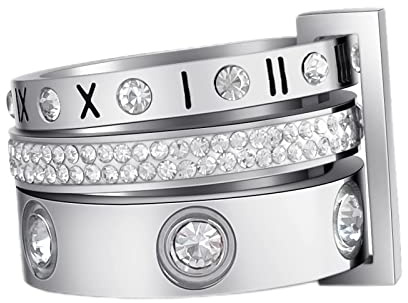 YIKOXI Love Friendship Gold Rings Set for Women 18K Gold Plated Titanium Steel Dainty Cubic Zirconia Rings Fashion Stacking Bands Valentines Day Mother's Day Christmas Day Best Gifts (Silver, 8)