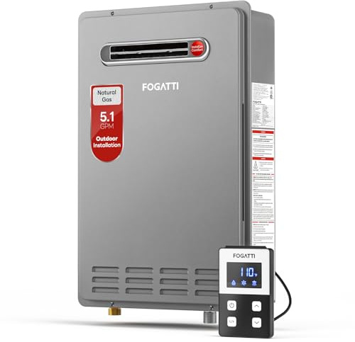 FOGATTI Natural Gas Tankless Water Heater Outdoor - Max 5.1 GPM 120,000 BTU, CSA Certified Compact Design On Demand Instant Hot Water Heater - Instagas Comfort 120S Series