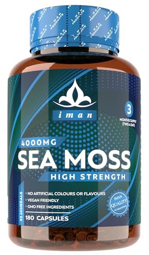 High Strength Sea Moss 4000mg Capsules (180 Count) - Natural Source of Iodine - Wild Harvested - Vegan Friendly (3 Months Supply) - GMO Free, Gluten-Free, Made in The UK