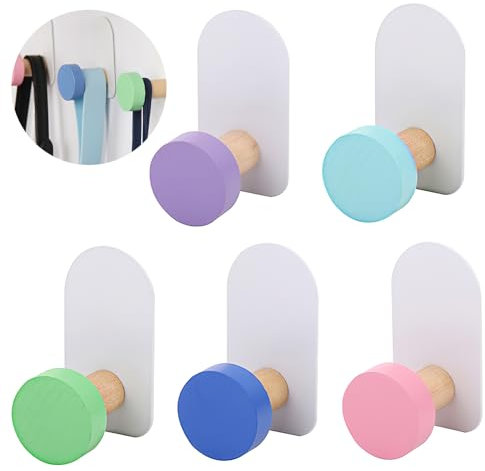 APOMOONS Gancio da parete colorato, 5 pezzi, gancio per asciugamani, gancio autoadesivo, senza foratura, per bagno, camera da letto, cucina, soggiorno, bambini