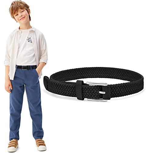 WHIPPY Kinder Gürtel Elastik Unisex Geflochtener elastischer Stretch Gürtel gewebter gürtel für Jungen und Mädchen Endspitze aus Leder mit Dornschließe, 3 cm breite