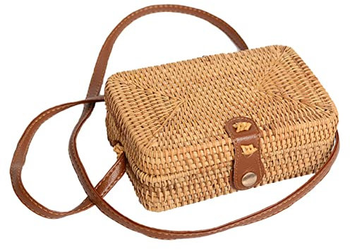Holibanna Gewebte Quadratische Rattantasche Für Damen Rattanhandtasche Mit Schultergurt Filigran Gewebte Damen-tasche Aus Rattan