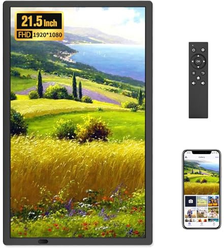 FANGOR 21.5 Large Digital Picture Frame 64GB, WiFi Photo Frame 1920x1080 FHD IPS Display with Remote Control, Auto-Rotate, Wall Mounted, Share Photos/Videos Via Uhale App/USB/SD (No Touch Screen)