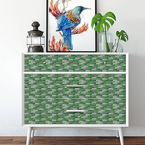 Peel and Stick Backsplash Tile Stickers Dark Green Gray Grid Stick on Tiles PVC Self Adhesive Wall Tiles Heat Resistant Peel and Stick Floor Tiles Kitchen Tile Stickers Bathroom Self Adhesive Tile