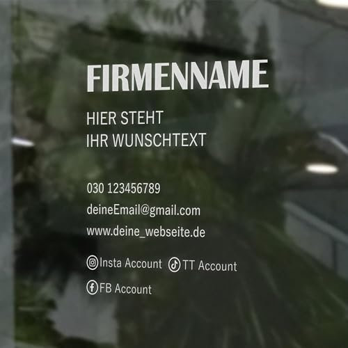 INDIGOS UG - Aufkleber selbst gestalten - Schaufensteraufkleber personalisiert - Wunschtext linksbündig - 60 cm - Fensterfolie blickdicht - Firma, Einzelhandel, Büro - Schaufensterbeschriftung
