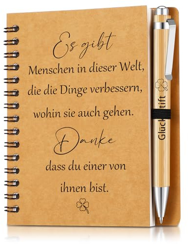 Sinmoe Abschiedsgeschenk Dankeschön Kollegen Motivierendes Notizbuch | Inspirierendes Mini Spirale Notizblock mit Holz Kugelschreiber, Abschiedsgeschenk Mitarbeiter, Danke Geschenke für Kollegen