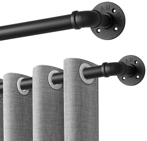 Qlfyuu Industrielle Gardinenstange ausziehbar Vorhangstange für Verdunkelungsvorhänge, verstellbare rutschfest Metall Raumteiler Gardinenstange für Fenster Schlafzimmer (Schwarz, 76-150cm)