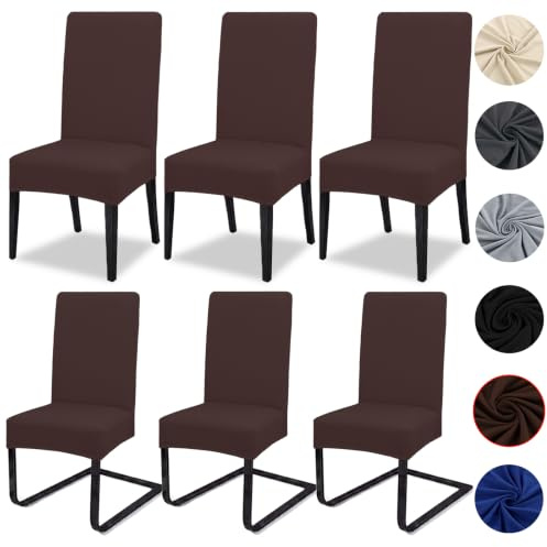 Meision Stuhlhussen 4 oder 6er Set Stretch Stuhlhussen Abnehmbare waschbar Spandex Stuhlüberzug Stuhlbezug Stretch Universale für Hotel, Bankett, Restaurant, Zuhause(6er Set, Kaffeebraun)