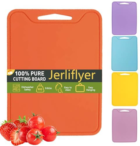 Jerliflyer Silicona Tablas Para Picar, 11,8 x 8,7 Tabla de Cortar, Antideslizante Cocina Corte Sin BPA, Seguridad Lavavajillas Tabla, Tablas Cortar Cocina para Carne Verduras Frutas (Naranja)