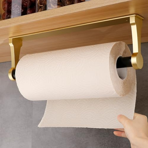 Loputon Küchenrollenhalter ohne Bohren, Küchenpapierhalter, Aluminiumlegierung Toilettenpapierhalter, Selbstklebend Klopapierhalter für Küche Badezimmer Wohnzimmer-Mattgold
