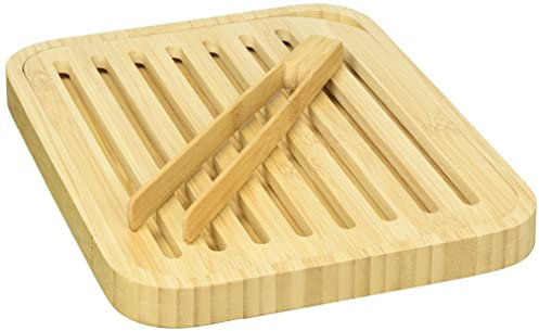 Pebbly nba055 Set Brotschneidebrett und Toastzange, Bambus beige 26 x 20 x 2 cm