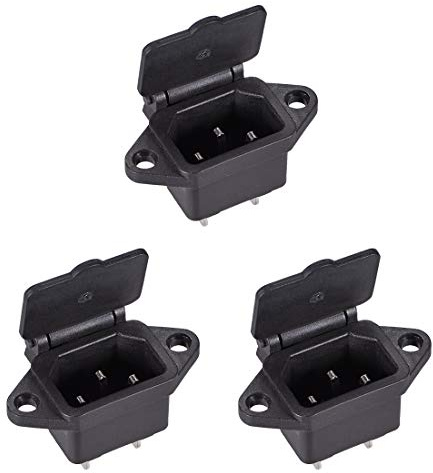 sourcing map C14 Panel Mount Plug Adapter AC 250V 10A 3 Pins IEC Inlet Module Plug Power Socket with Cover Pack of 3