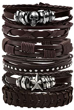 MILAKOO 6 STÜCK Herren Lederarmband Punk Geflochtenen Seil Alloy Bracelet Bangle Wristband
