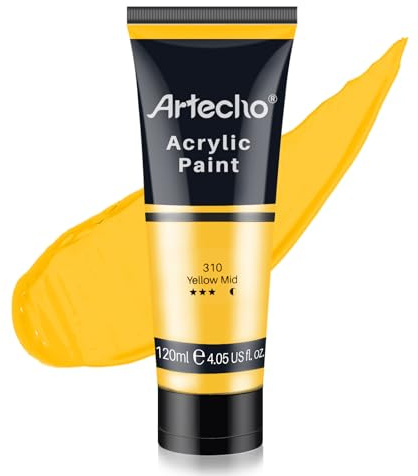 Artecho Acrylfarbe Mittelgelb 120 ml, Wasserfest und Lichtecht, Schnell Trocknend, Acrylfarbe für Leinwand, Holz, Stoff, Handwerk, Leder und Stein.