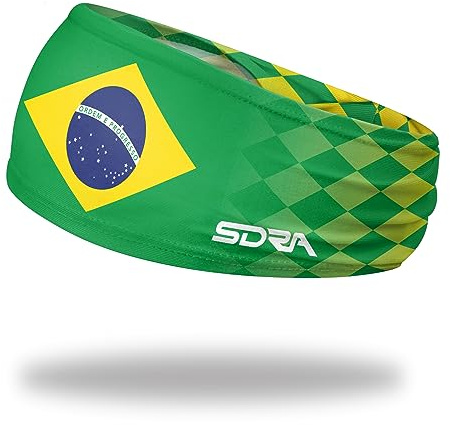 Suddora Country Flag Headbands, Wide Headbands with Brazil National Flag, Tapered Style Boho Headbands for National Sports Events, Non-slip Fabric Sweatband for Soccer, Tennis, Workout, Costume
