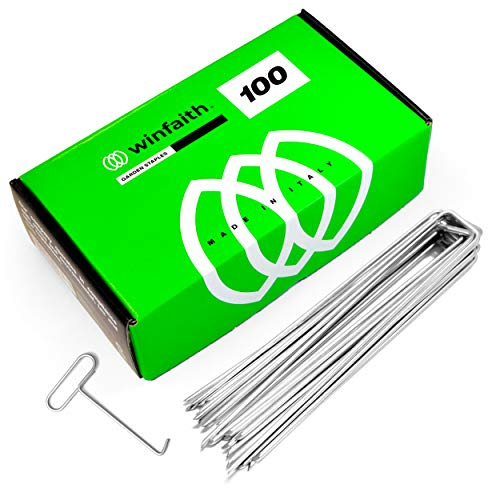Winfaith Piquetas Malla Antihierbas Piezas 100 Made in Italy en Acero EN 10204 3.1 Galvanizado en Caliente - Antióxido Jardín Césped Sintético Anclaje - Medidas mm H200 x L30 x D3