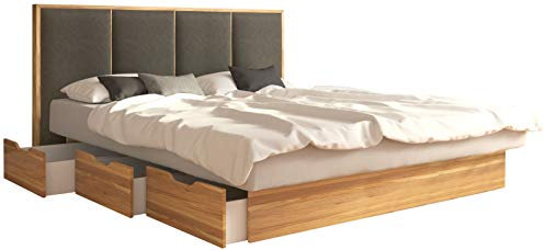 SuMa - Schubkastenbett 200x220 m. 6 Schubladen für viel Stauraum Wildeiche Eiche und Kopfteil Quaddro, Farbe Carbon 200x220 cm