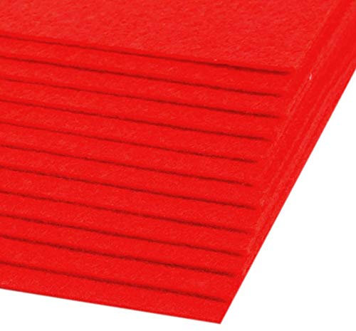 12 Bastelfilz Bögen DIN A4, ca. 2mm, 300g/m² bunter Mix Filz zum Basteln, Farbe:rot