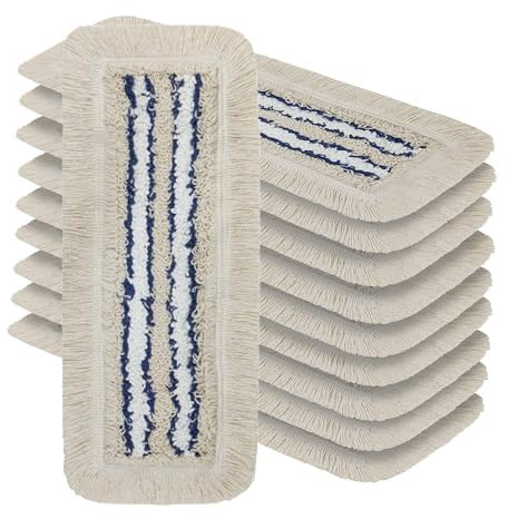 OKAEI Wischmopp Bezüge 60 cm Beige/Weiß/Blau, 10er Set – Mikrofaser-Baumwoll Wischbezug für Bodenwischer – Ersatzbezüge für Klapphalter – Profi-Vorrat mit hoher Schmutzaufnahme