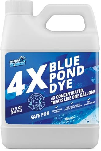 4 x blaue Teichfarbe – verwandelt trübes Wasser in natürliches Blau – super konzentrierte See- und Teichfarbe – flüssiger Farbton behandelt bis zu 1 Acre – sicher für Fische und Wildtiere (907 ml)