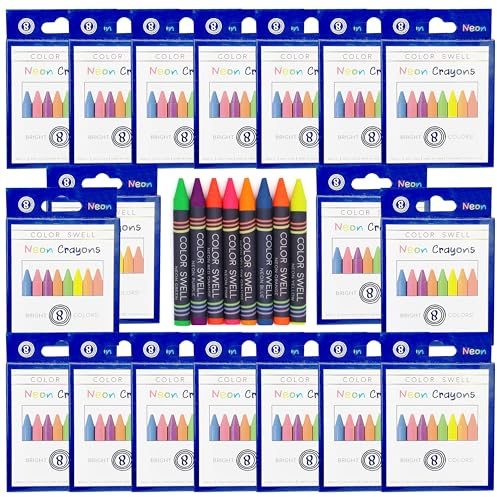 Color Swell Neon Buntstifte Großpackungen – 18 Boxen mit lustigen Neon-Großmalkreiden (insgesamt 144 Stück) von Lehrer-Qualität, langlebige Klassenzimmer-Packungen für Kinder, Studenten,