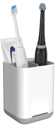 Linkidea Electric Toothbrush Holder for Bathroom, Electronic Tooth Brush and Toothpaste Storage Stand, Countertop 3 Slots Organizer Compatible with Oral-B iO Series, Philips Sonicare (Grey)