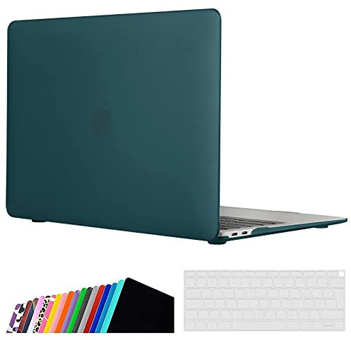 iNeseon Hülle Kompatibel mit MacBook Air 13 Zoll (A2337 M1 A2179 A1932), Plastik Case Cover Hartschale Schutzhülle + Tastaturschutz für MacBook Air 13 Retina Released 2018-2021, Tiefgrün