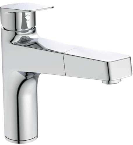 Ideal Standard - Ceraplan, Miscelatore monocomando per lavello da cucina, Bocca alta mobile con doccetta estraibile, Cromato