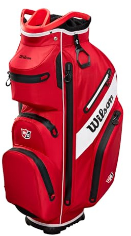 Wilson Golftasche, W/S Exo Dry Cart Bag, Trolleytasche für bis 14 Schläger, Golf-Zubehör für Damen und Herren, Rot/Schwarz/Weiß